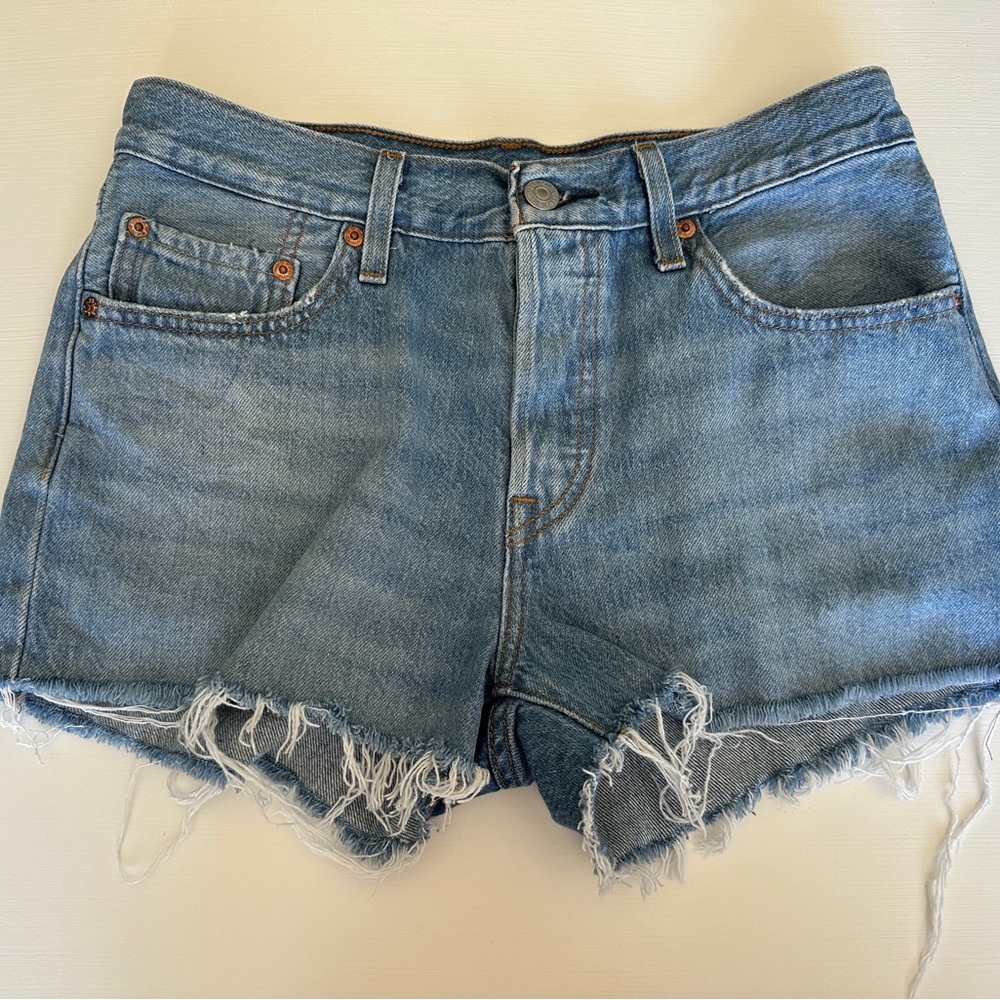 Levi's Blue Jean Shorts with Frayed Hem